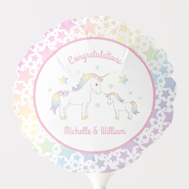 Unicorn Baby Shower Pastel Rainbow Balloon (Front)