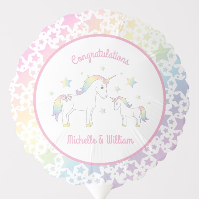 Unicorn Baby Shower Pastel Rainbow Cute Balloon (Front)