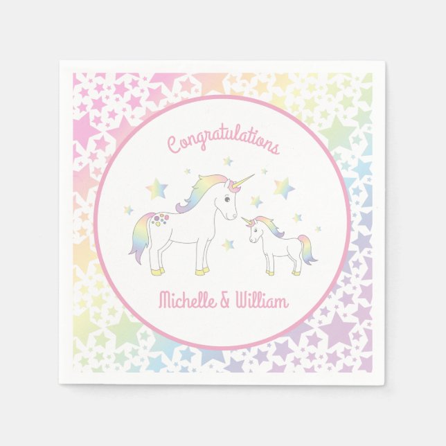 Unicorn Baby Shower Pastel Rainbow Cute Napkins (Front)
