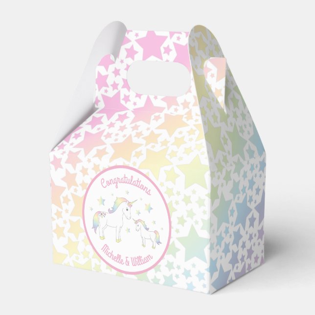 Unicorn Baby Shower Pastel Rainbow Favor Boxes (Front Side)