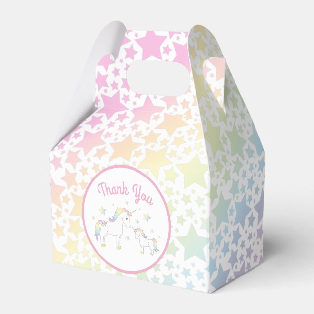 Unicorn Baby Shower Pastel Rainbow Favor Boxes (Front Side)