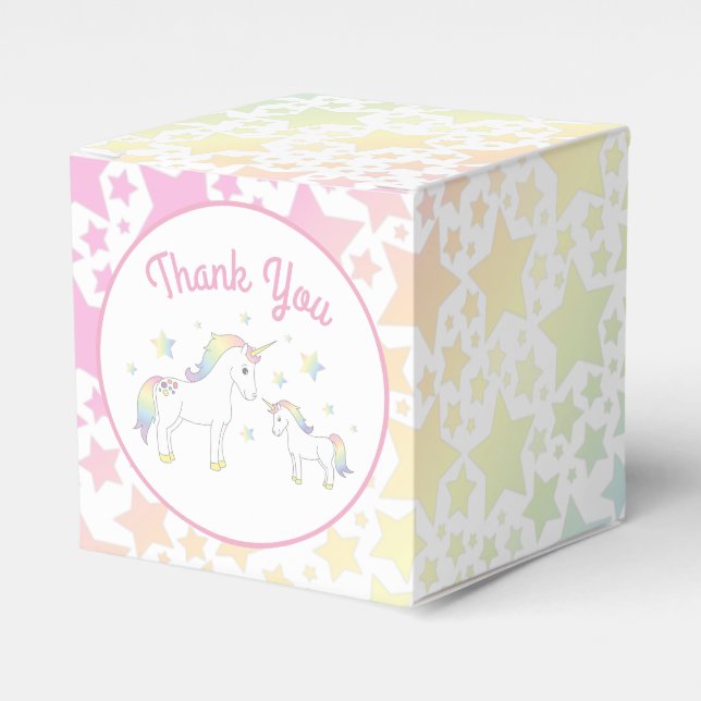 Unicorn Baby Shower Pastel Rainbow Favor Boxes (Front Side)