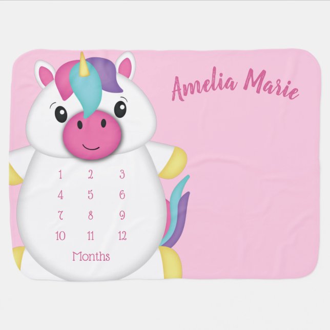Unicorn Baby Shower Pink Baby Blanket (Horizontal)