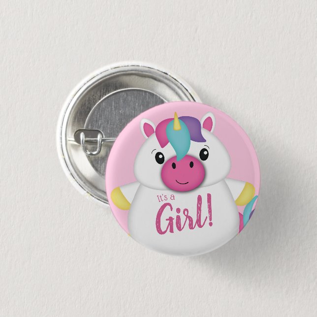 Unicorn Baby Shower Pink Button (Front & Back)