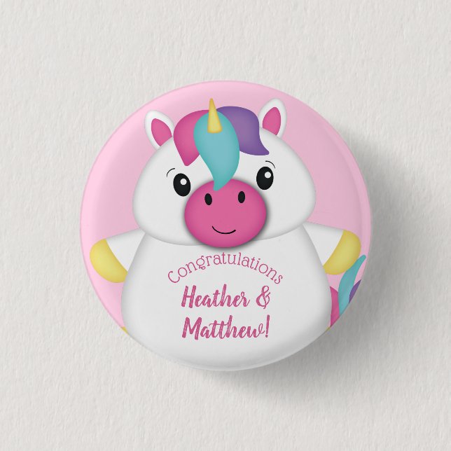 Unicorn Baby Shower Pink Button (Front)