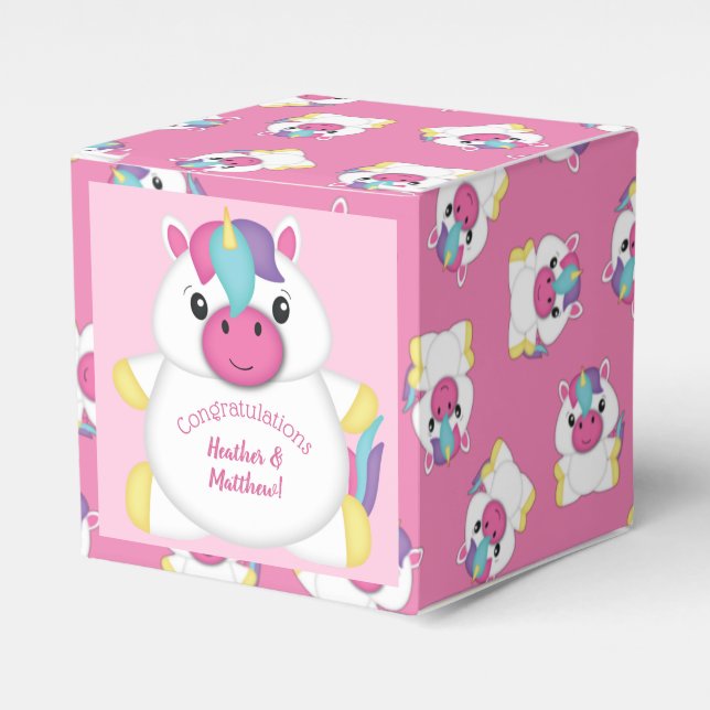 Unicorn Baby Shower Pink Favor Boxes (Front Side)