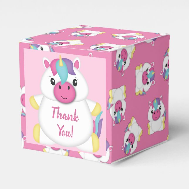 Unicorn Baby Shower Pink Favor Boxes (Front Side)