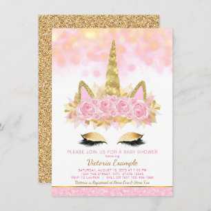 Unicorn Baby Shower Pink Gold Unicorn Face Invitation
