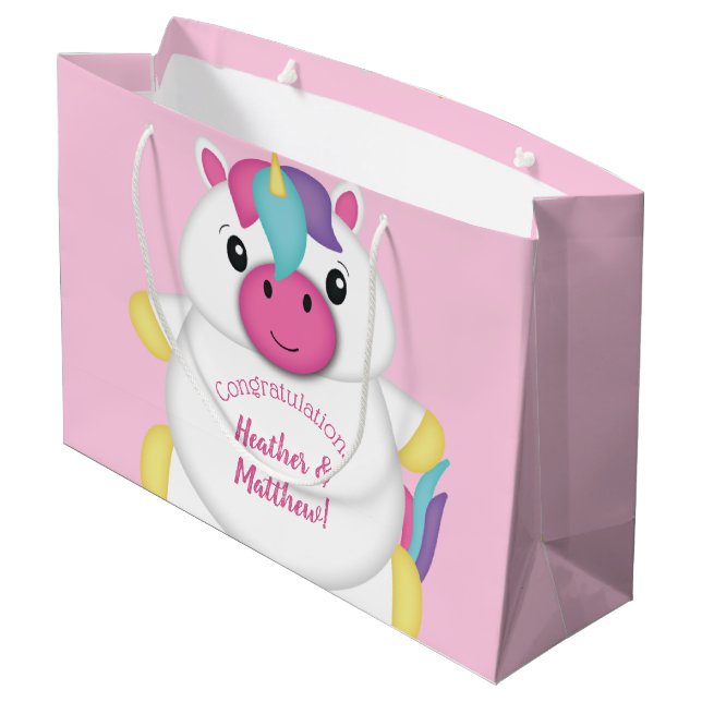 Unicorn Baby Shower Pink Large Gift Bag (Back Angled)