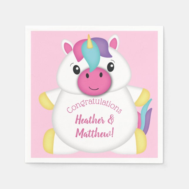 Unicorn Baby Shower Pink Napkins (Front)