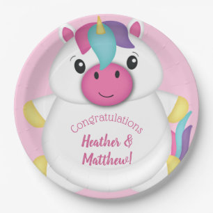 Unicorn Baby Shower Pink Paper Plates