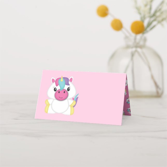 Unicorn Baby Shower Pink Place Card (Front)