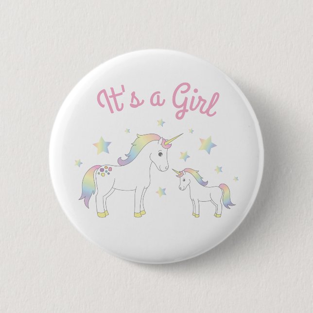 Unicorn Baby Shower Rainbow Pastel Button (Front)