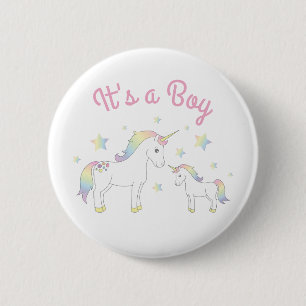 Unicorn Baby Shower Rainbow Pastel Button