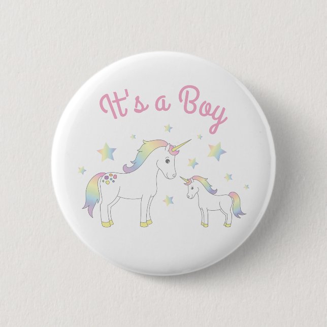 Unicorn Baby Shower Rainbow Pastel Button (Front)