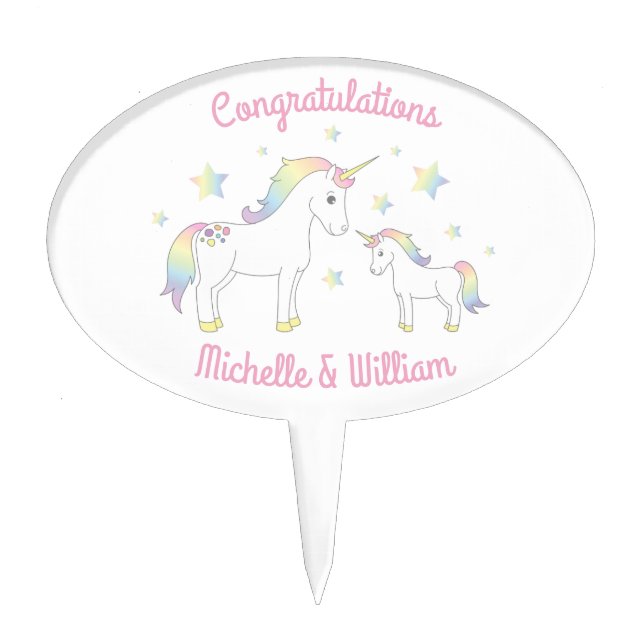 Unicorn Baby Shower Rainbow Pastel Cake Topper (Front)