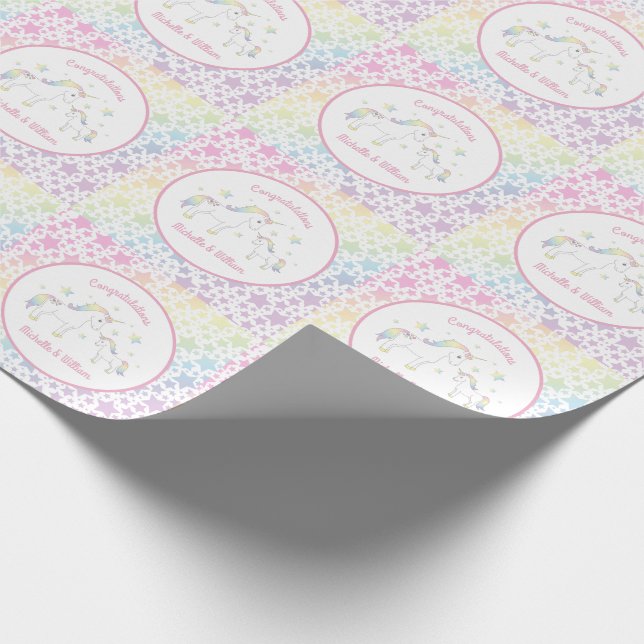Unicorn Baby Shower Rainbow Pastel Wrapping Paper (Corner)