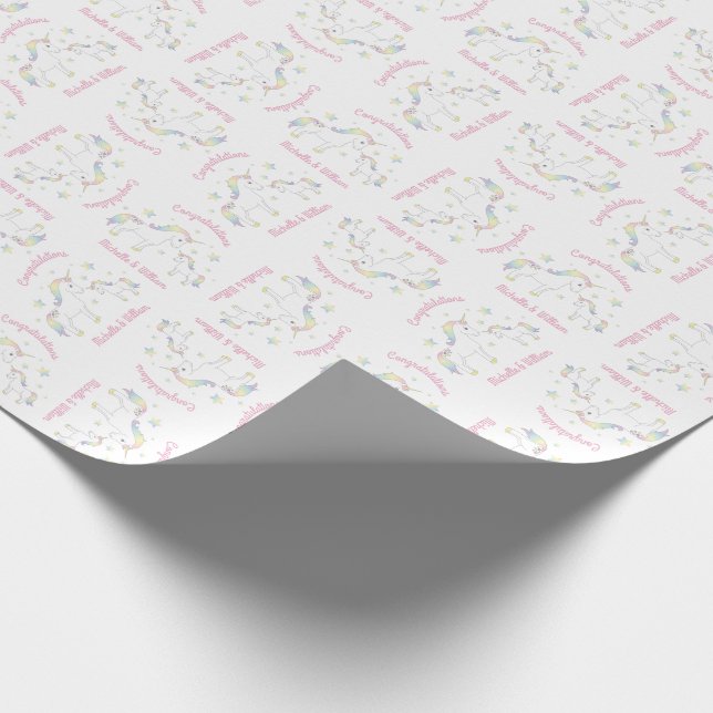 Unicorn Baby Shower Rainbow Pastel Wrapping Paper (Corner)