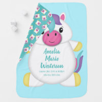 Unicorn Baby Shower Teal Baby Blanket