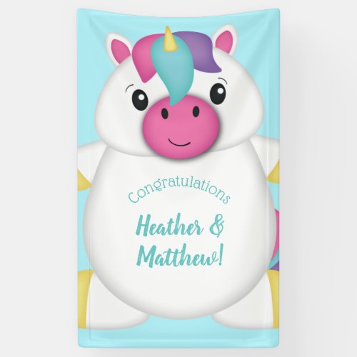 Unicorn Baby Shower Teal Banner