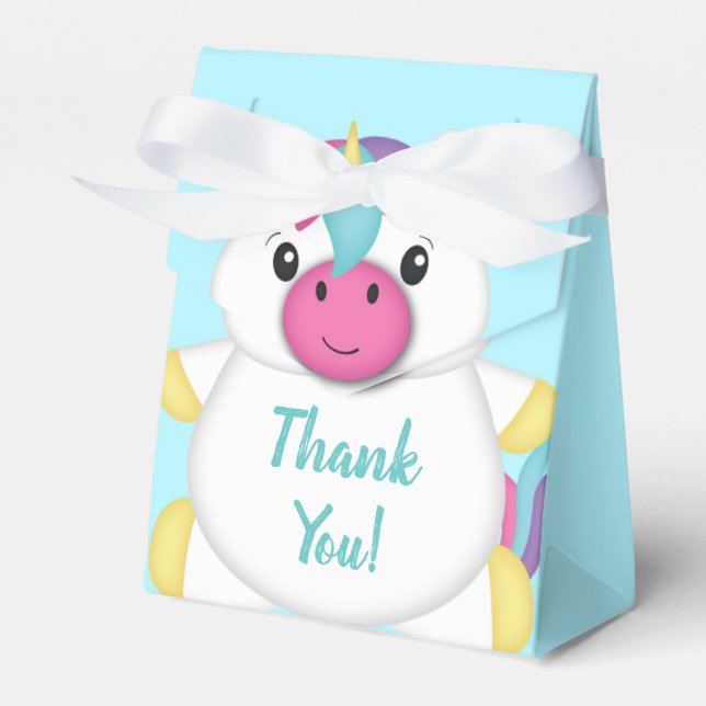 Unicorn Baby Shower Teal Favor Boxes (Front Side)