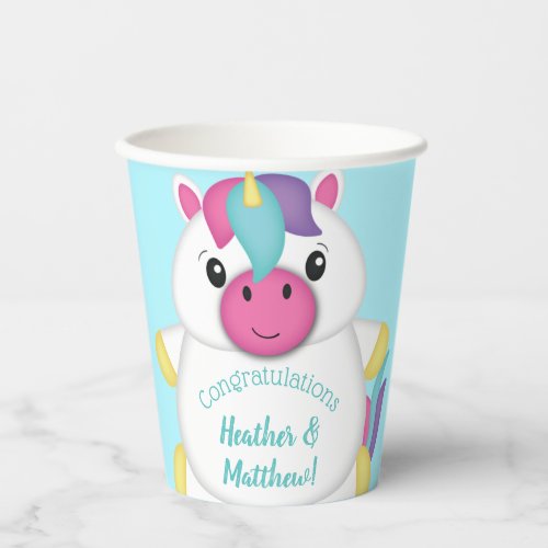 Unicorn Baby Shower Teal Paper Cups