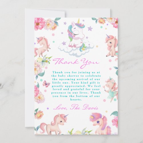 Unicorn Baby Shower Thank You Card