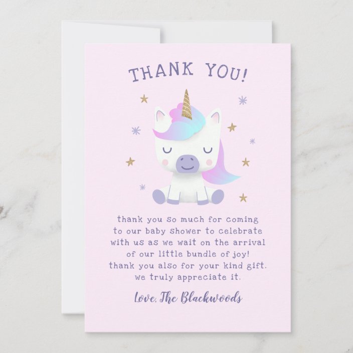 Unicorn Baby Shower Thank You Card Zazzle Com