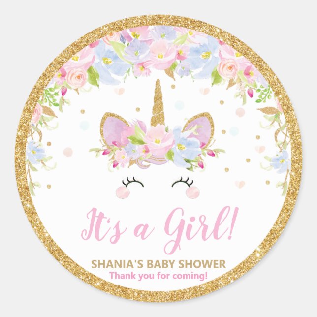 Unicorn Baby Shower Thank You Favor Sticker Label (Front)