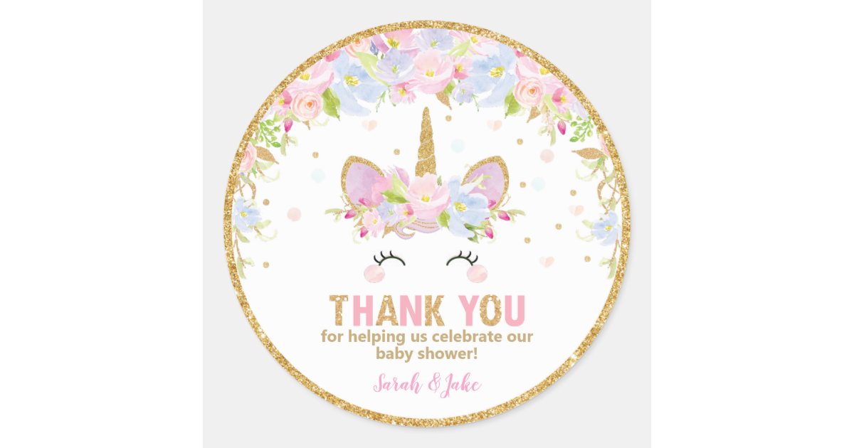 unicorn baby shower thank you favor sticker labels zazzlecom