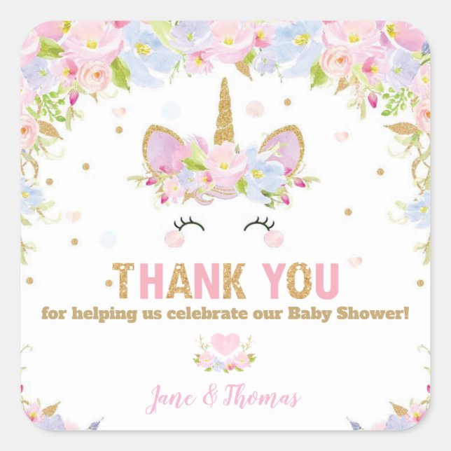 Unicorn Baby Shower Thank You Favor Sticker Labels (Front)