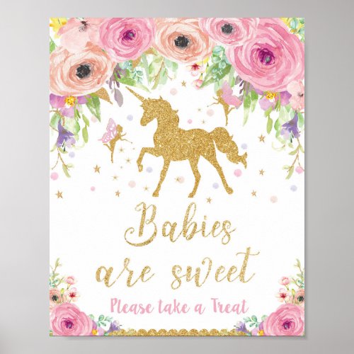 Unicorn Baby Shower Treat Favor Sign Poster Girl