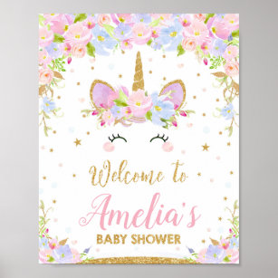 Unicorn Baby Shower Welcome Sign Poster Decor