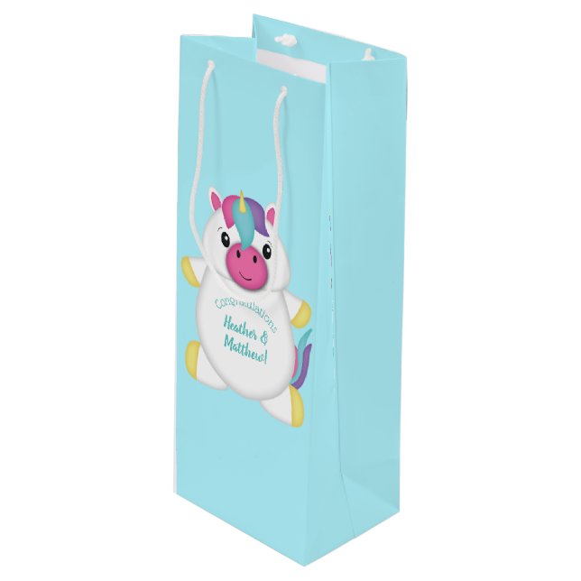 Unicorn Baby Shower Wine Gift Bag (Front Angled)