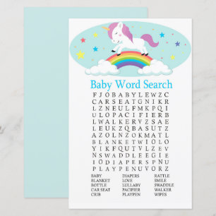 Unicorn Baby Shower Word Search Game