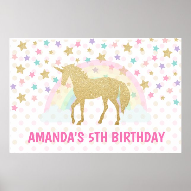 Unicorn Backdrop, Unicorn Birthday Poster (Front)