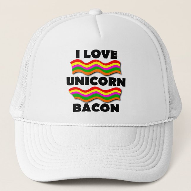 Unicorn Bacon Funny Ball Cap Trucker Hat (Front)