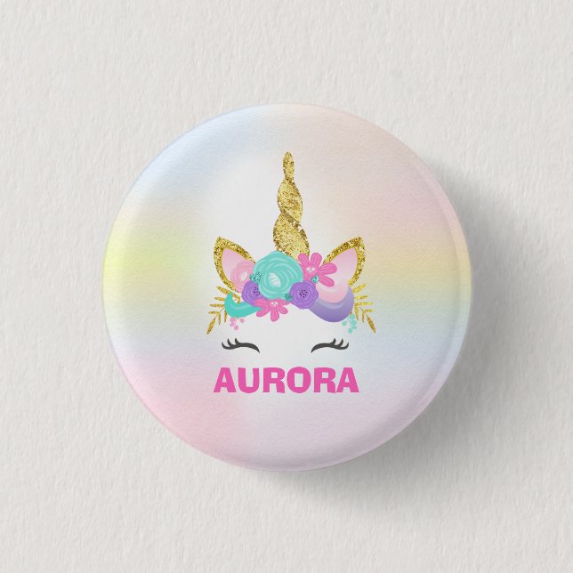 Unicorn Badge Unicorn Favor Party Pin Pink & Gold (Front)