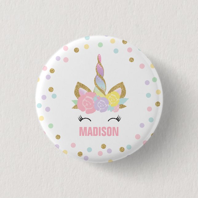 Unicorn Badge Unicorn Favor Party Pin Pink & Gold (Front)