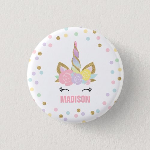 Unicorn Badge Unicorn Favor Party Pin Pink  Gold