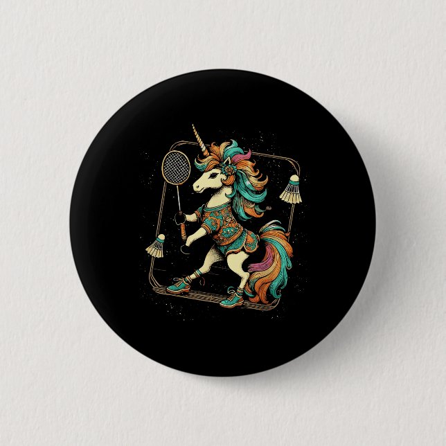 Unicorn Badminton Player Shuttle  Button (Front)
