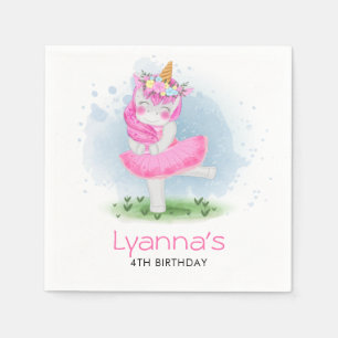 Unicorn Ballerina 4th Birthday Party Napkins