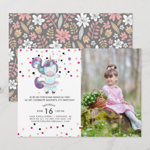 Unicorn Ballerina Birthday Party Invitation