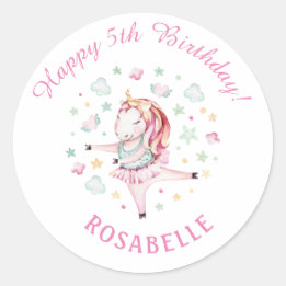 Unicorn Ballerina Girly PInk Birthday Party Classic Round Sticker
