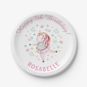 Unicorn Ballerina Girly PInk Birthday Party Paper Plates
