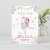 Unicorn Ballerina Pink Floral Birthday Party Invitation (Standing Front)