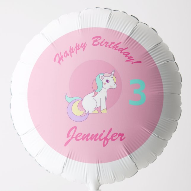 Unicorn Balloon Birthday Girls' Name Age (Front)