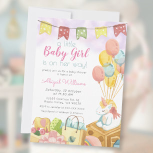 Unicorn Balloon Party/ Girl on Her Way Baby Shower Invitation