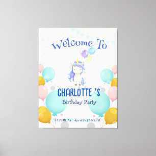 Unicorn balloon rainbow gradient birthday party canvas print
