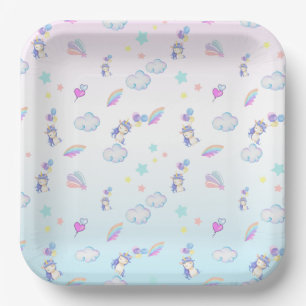 Unicorn balloon rainbow gradient birthday party paper plates